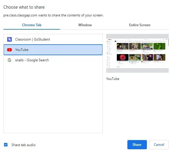 Compartir pestaña de Chrome de pantalla compartida